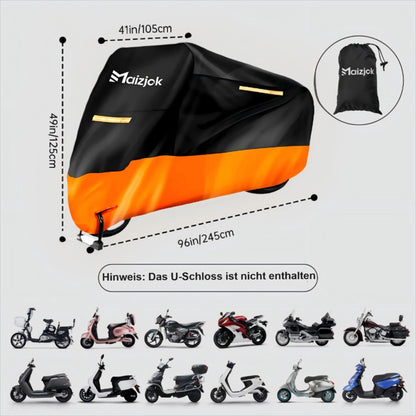 Maizjok Motorrad Abdeckplane Outdoor Motorradabdeckung Wasserdicht 210D Motorrad Garage Plane, Motorradplane Abdeckung Winterfest für Moped Roller Motoroller Motor Enduro/Straßen (245x105x125cm)