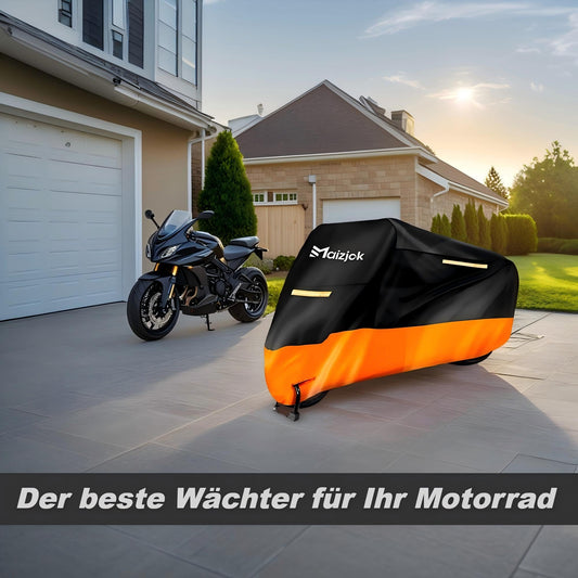 Maizjok Motorrad Abdeckplane Outdoor Motorradabdeckung Wasserdicht 210D Motorrad Garage Plane, Motorradplane Abdeckung Winterfest für Moped Roller Motoroller Motor Enduro/Straßen (245x105x125cm)